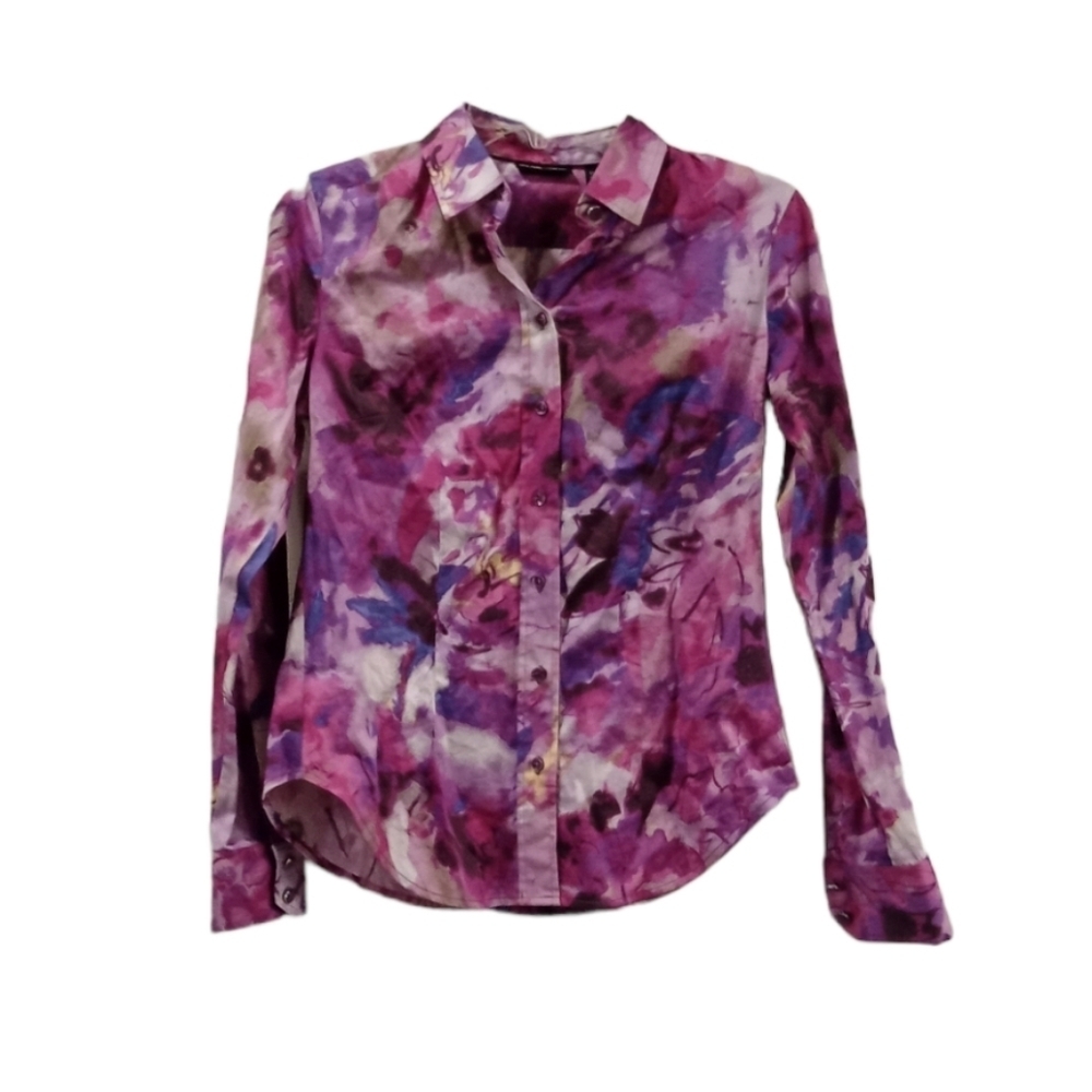 New York & Company Purple Casual Button Down Shirt Size XS